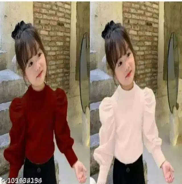 Full Sleeves Top for Girls, Pack of 2 (Maroon & Peach, 6-7 Years)