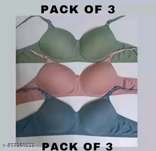 Cotton Blend Solid Bra for Women & Girls, Multicolour, Pack of 3 (32A)