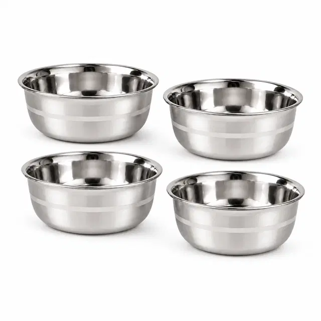 SimpleHome Silver Touch Steel Dessert Bowl 350ml Combo Set of 4