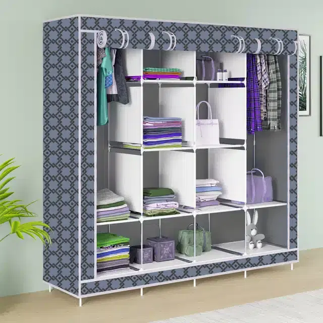 Carbon Steel 3 Door 12 Shelf Printed, Grey