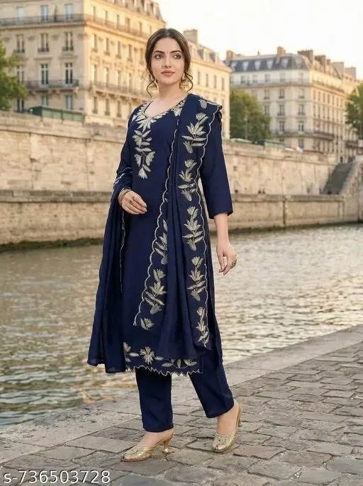 Rayon embroidered Kurta Set for Women ( Beige ,XL)