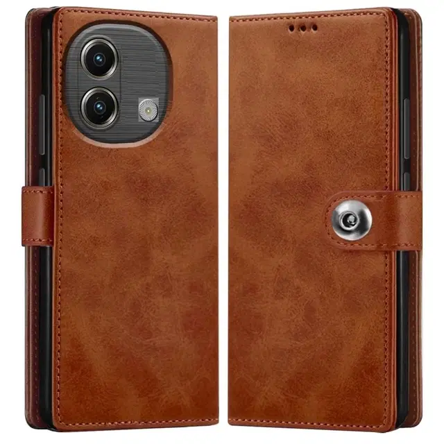 Artificial Leather Mobile Flip Cover for LAVA Storm Play 5G (2025) (Brown)