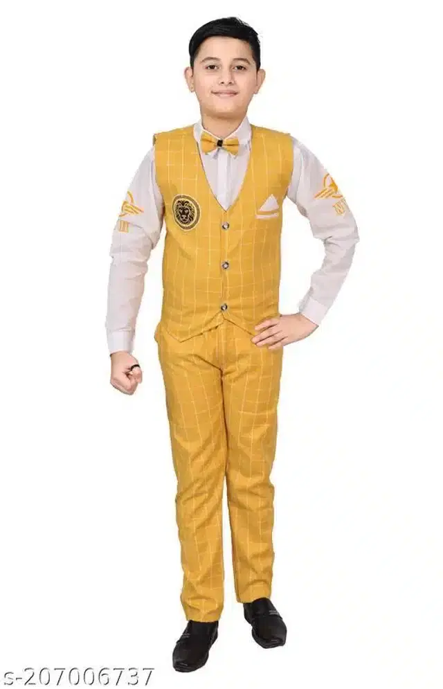 3 Pcs Coat Pant Set for Boys (Multicolor, 4-5 Years)