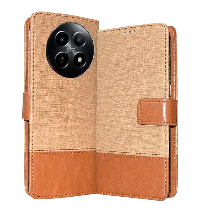 Artificial Leather Flip Cover For Realme Rmx3998 / 12X 5G / 70X, Brown
