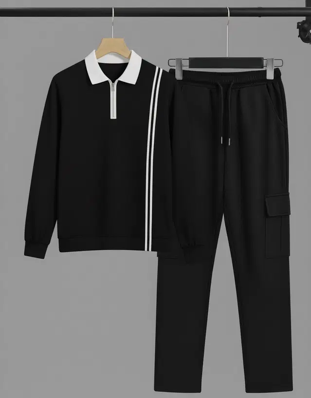 Colorblocked Night Suit For Men  Black , (M)