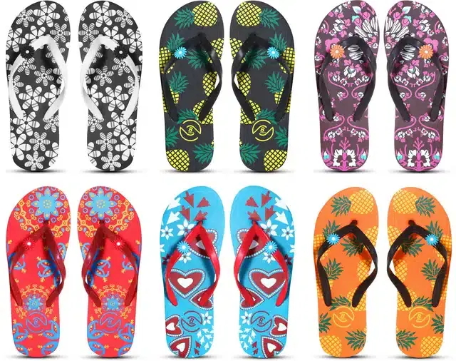 Flip Flops for Women, Pack of 6 (Multicolor, 6)
