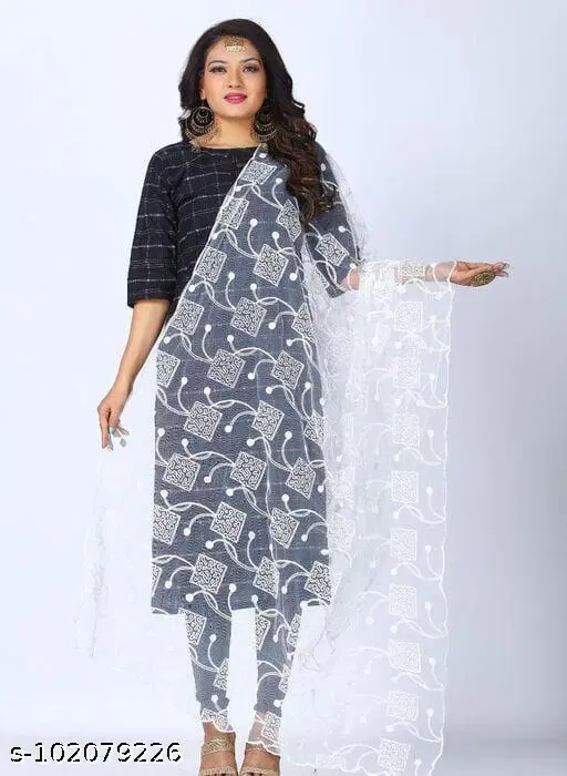Embroidered Stall Net Geometric Sewing & Embroidery (White, Free Size)