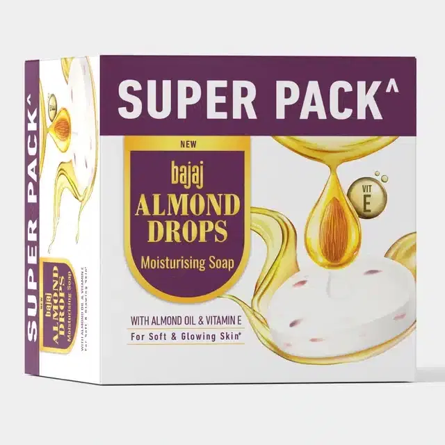 Bajaj Almond Drops Moisturizing Soap with Almond Oil and Vitamin E  3X125 g (Pack Of 3)