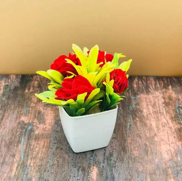 Duli Natural Looking Artificial Flower Pot For Home Decoration, Red, D-5