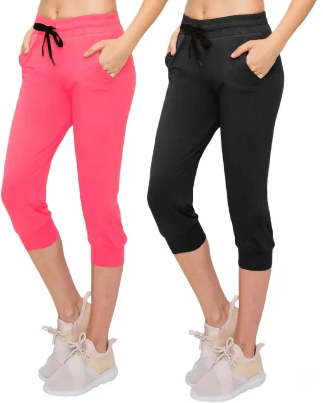 Cotton Solid Capris for Women, Pack of 2 (Multicolor, L)