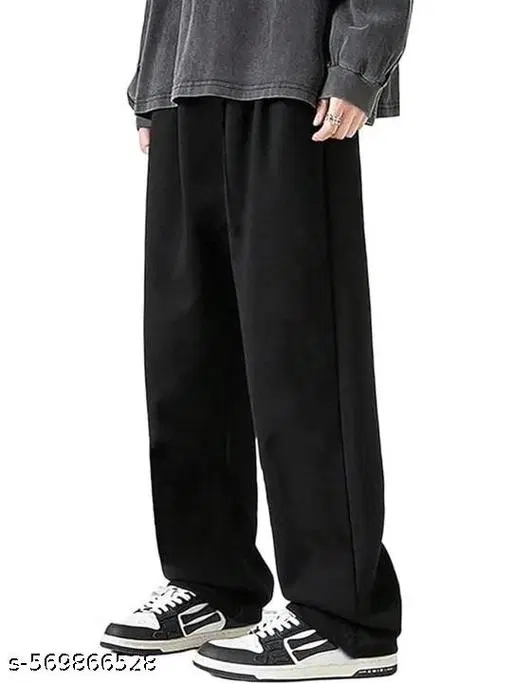 Cotton Blend Solid Trackpant for Men, Black (S)