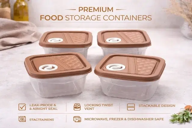 Food Storage Container Set of 4 Brown