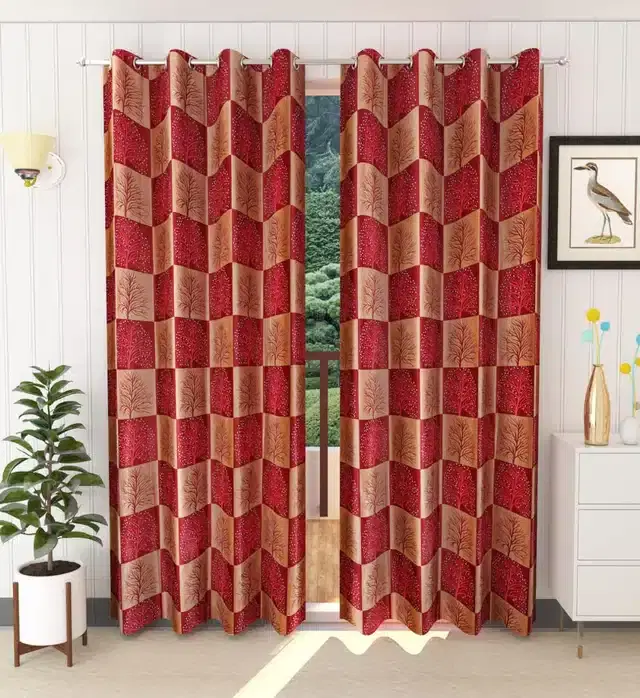 Window Curtains, Pack of 2, Maroon, 5 feet