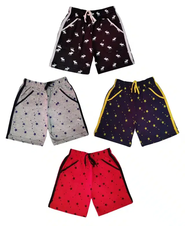 Cotton Blend Printed Shorts for Kids, Pack of 4 (Multicolor, 4-5 Years)