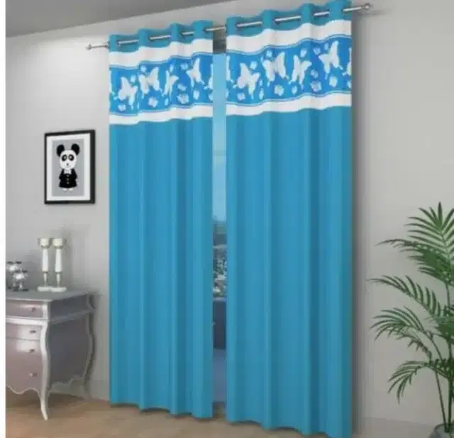 Polyester Patch Worked Window & Door Curtains, Pack of 2, Aqua Blue, 5 feet