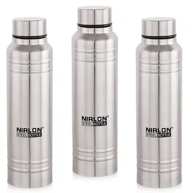 Stainless Steel Insulated Single Wall Water Bottle, Pack of 3, Silver, 1000 ml