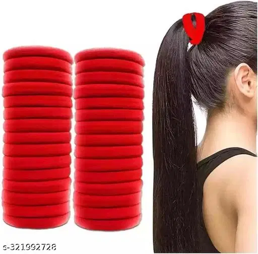 Cotton Blend Hair Bands for Women, Pack of 30 (Red)