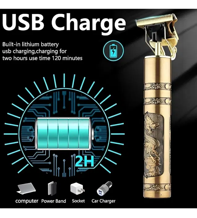Vintage T9 1200mAh Li-ion Battery Rechargeable 180 minutes Runtime Professional Hair Trimmer for Men with 3 Guided Combs, Gold