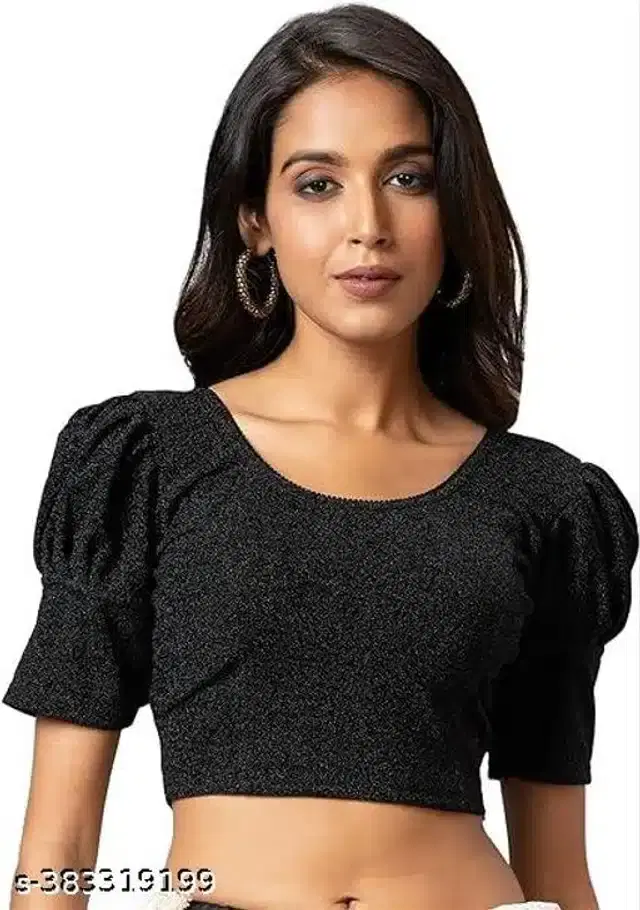 Half Sleeves Blouse for Women (Black, 32)