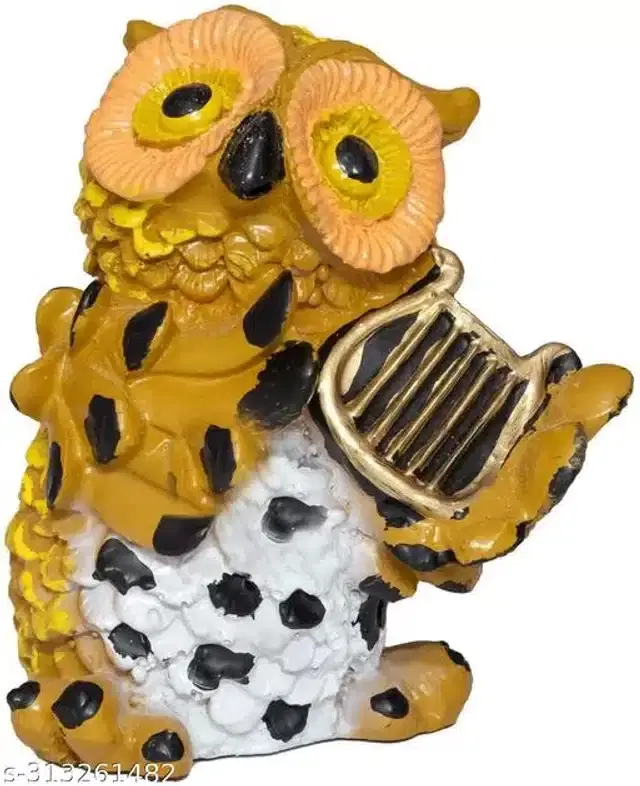 Resin Owl Playing Musical Instruments Showpiece, Multicolor