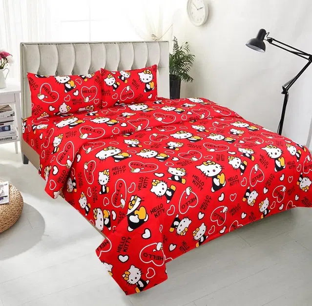 Polycotton Double Bedsheet with 2 Pillow Cover, Multicolor, 90x90 inches