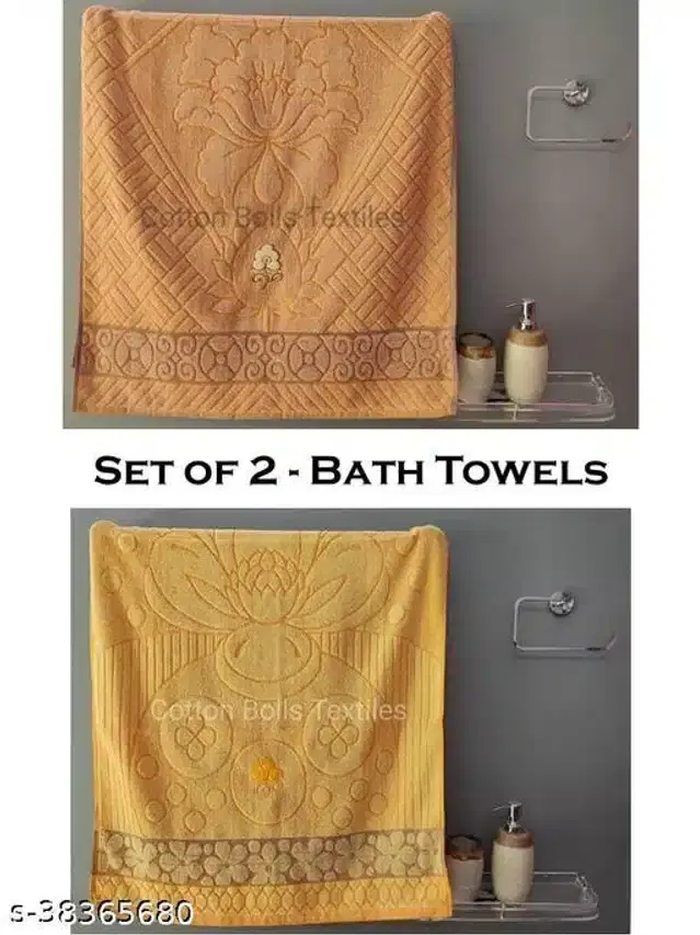 Cotton Bath Towels, Yellow & Tan, 30x60 cm, Pack of 2