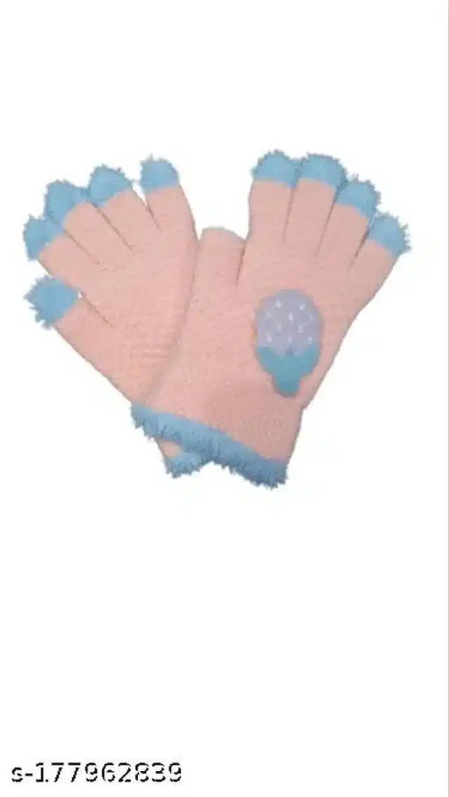 Woolen Winter Gloves for Kids (Baby Pink, 3-6 Years)