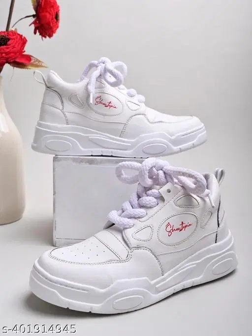 Shoetopia Solid Mesh Sneakers (White, 9-10 Years)