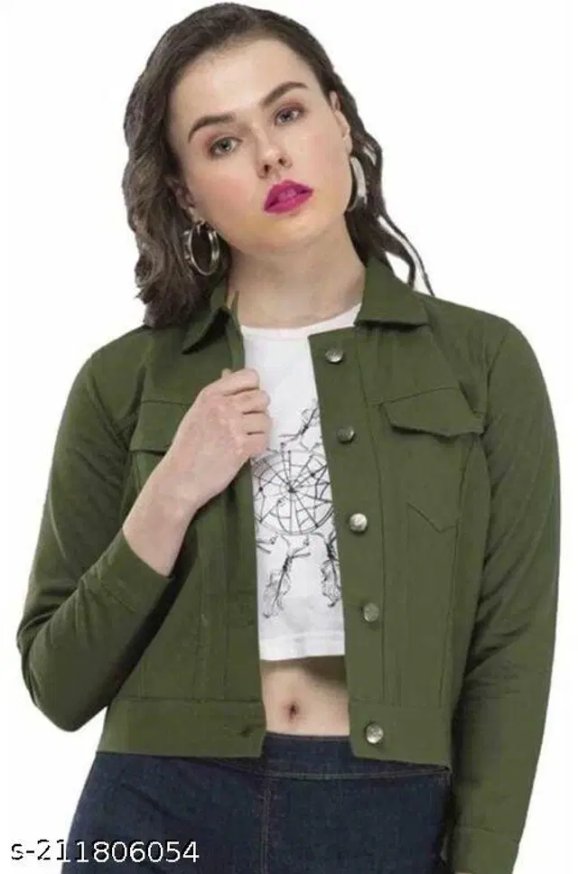 Cotton Blend Jacket for Women (Green, XL)