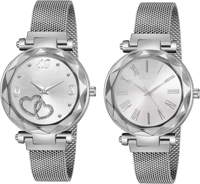 Metal Strap Analog Watch for Women & Girls, Pack of 2 (Multicolor)