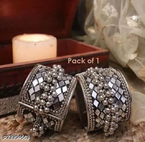 Fashionable Mirror Oxidised Bangle Cuff