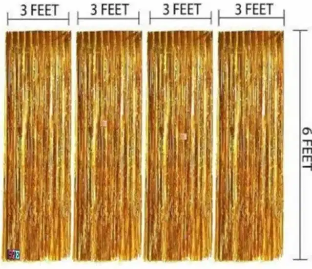 Foil Curtain for Party Decoration, Gold, Pack of 4