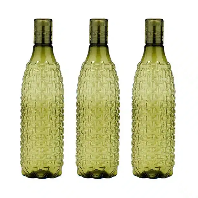 Airtight Plastic Water Bottle with Lid, Olive, 1000 ml, Pack of 6
