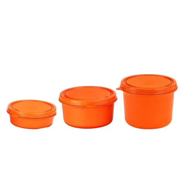 Stainless Steel Plastic Free Microwave Containers With Lid, Orange, Pack Of 3, O-17
