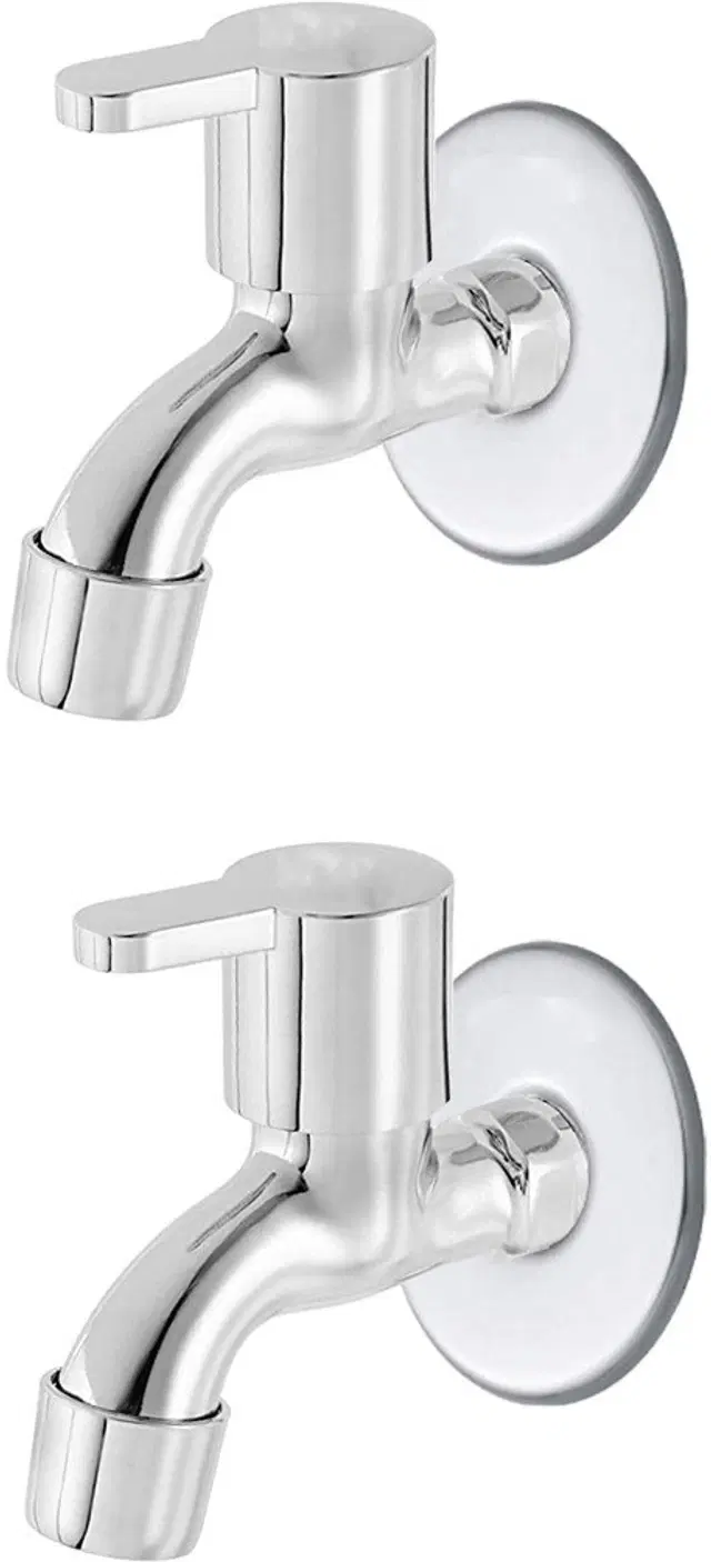 Stainless Steel Polo Bib Cock Tap with Wall Flange, Silver, Set of 2