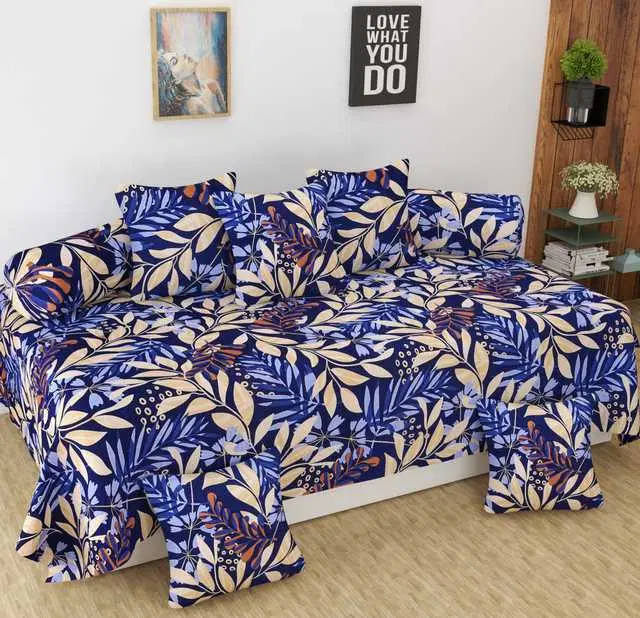 Homefab Microfiber Diwan Set, Blue, 60X88 In, HF-128
