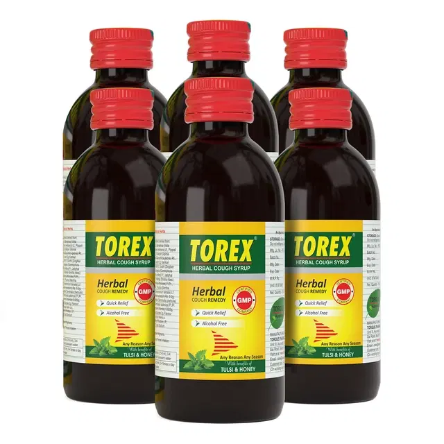 Torex Herbal Cough Relief Syrup with Tulsi and Honey, 100 ml, Pack of 6