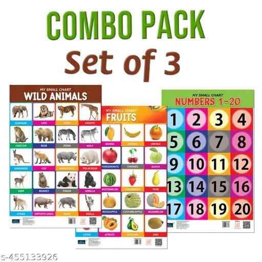 Bookford Publications My small chart Numbers, Fruits & Wild Animals (Set of 3)