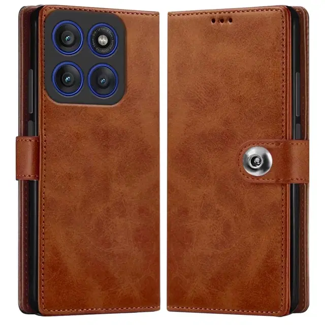 Artificial Leather Flip Cover For Motorola Moto Edge 60 Pro, Brown