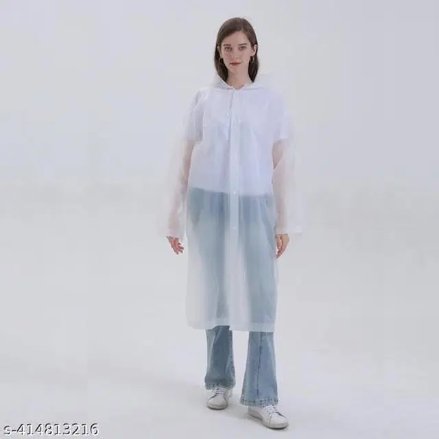 Polyester Rain Coat for Men & Women, White, Free Size
