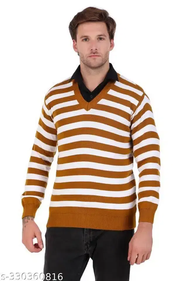 Acrylic Sweater for Men (Mustard & White, M)