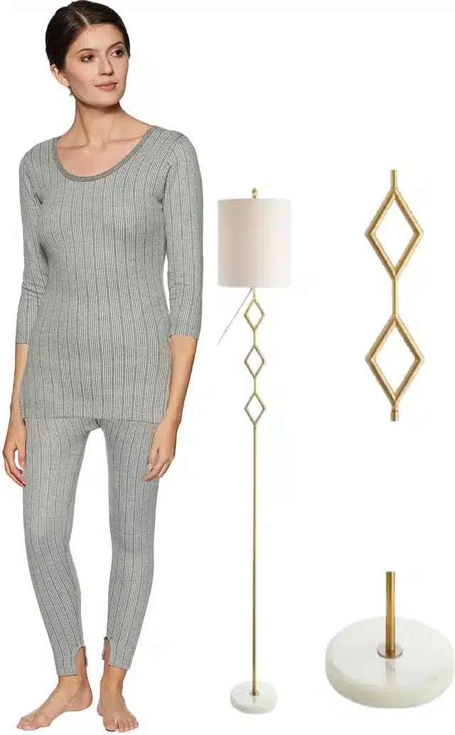 Polycotton Full Sleeves Thermal Set for Women (Light Grey, M)