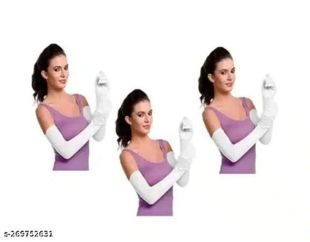 UV Protection Long Sleeves Hand Gloves, Set of 3 (White)