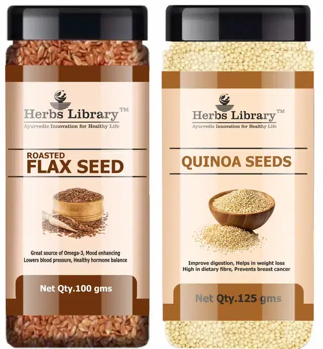 Herbs Library Roasted Flax and Quinoa Seeds, Pack of 2, 125 g