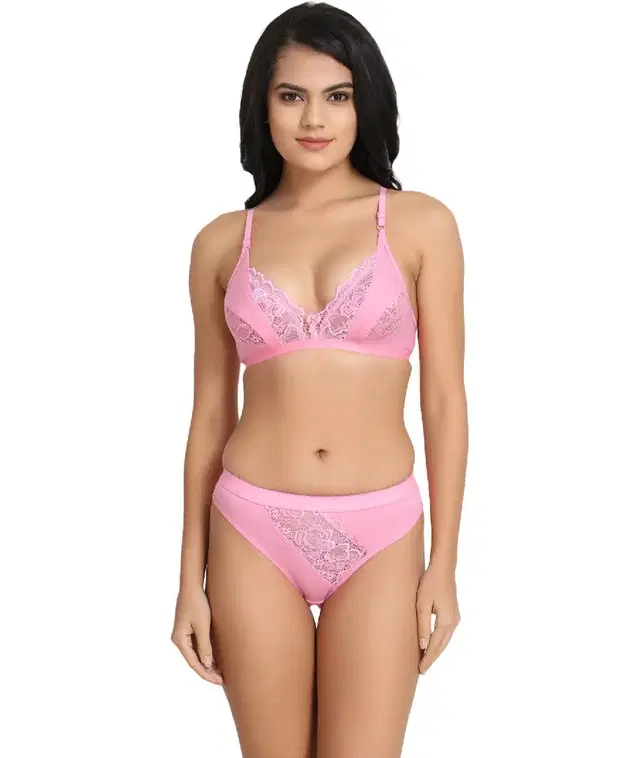 Hosiery Lingerie Set for Women (Pink, 34)