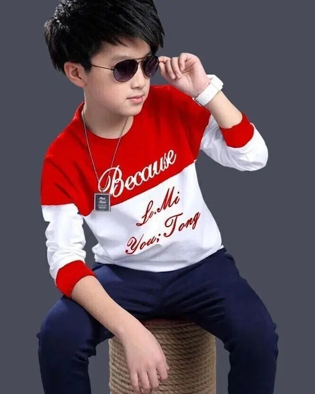 Cotton Blend Printed T-shirt for Boys, Red & White (10-11 Years)