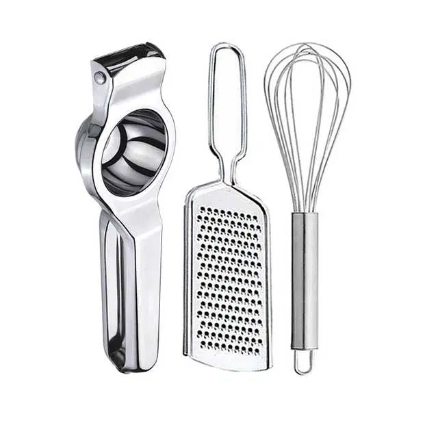 Oc9 Stainless Steel Lemon Squeezer & Cheese Grater & Egg Whisk Kitchen Tool Set, O-10