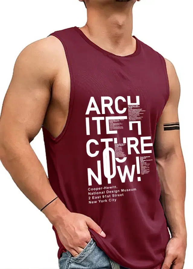 Polyester Printed Vest for Men (Maroon, M)