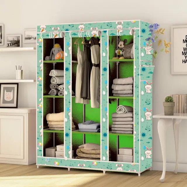 Plastic Printed Collapsible Wardrobe, Green
