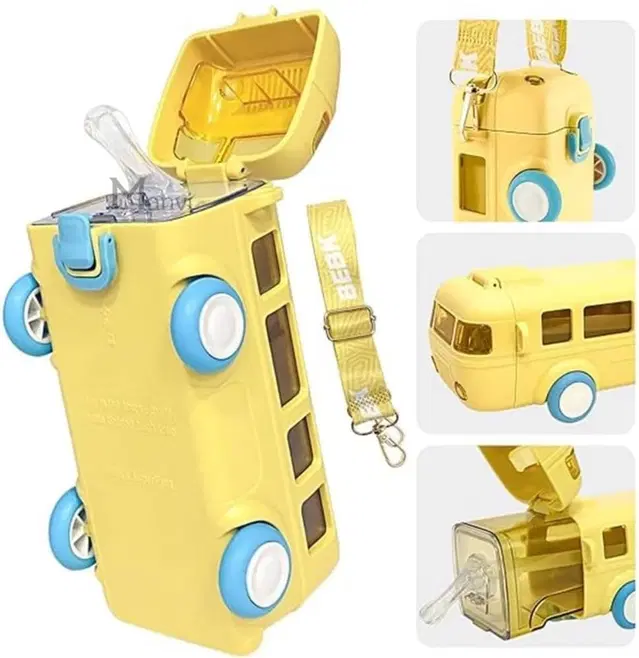 Plastic Bus Shape Sipper Bottle for Kids, Multicolor (1000 ml)